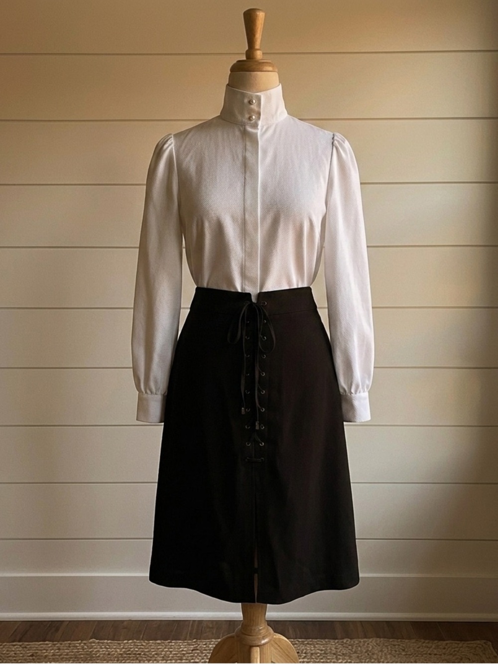 Who What Wear Black Lace Up Front Midi Skirt Cottagecore Goth 14